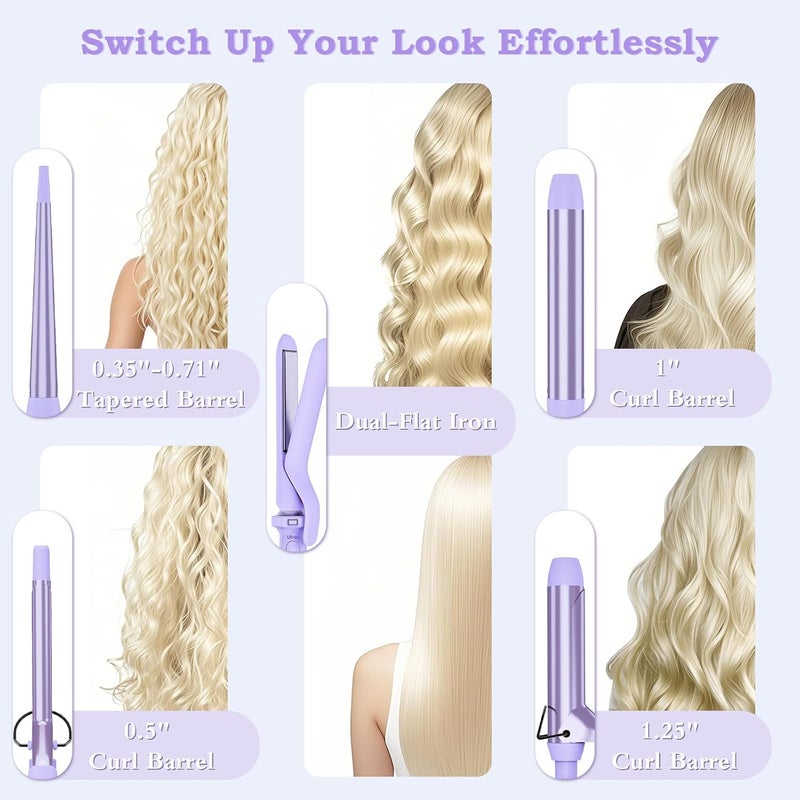 UFREE Birthday Gifts for Women, 5 in 1 Curling Iron with Interchangeable Ceramic Barrels (0.35"-1.25"), Curling Wand Set with Flat Iron Hair Straightener, Instant Heat Up, Dual Voltage Hair Curler - Image 2